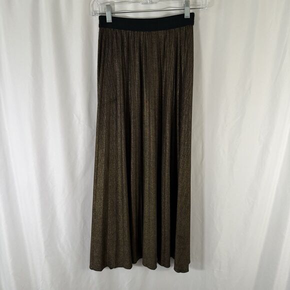 Elie Tahari Midi Skirt Women's XS Gold Metallic Stretchy Pull On Elastic Waist - Picture 1 of 10
